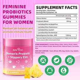 BVIVLOO Women's Probiotic Slippery Elm Gummies - Her Juicy Probiotics for Feminine Health, Supports pH Balance & Immune System, Pineapple Flavor, 60 Count