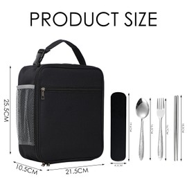 ZGDEIWGF 1 x black lunch box bag and 1 x tableware set, lunch bag for adults, thickened lunch bag, lunch box bag with large capacity