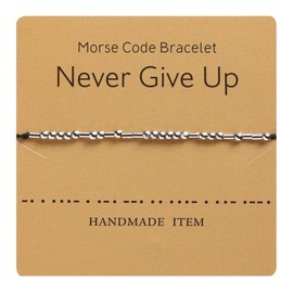 HMOOY Morse Code Bracelet Beads Silver Plated on Silk Cord Friendship Bracelet Secret Message Jewelry for Women Men Gift for Her, Waxed cord