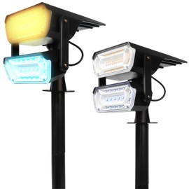 Lumsoloire 2-Pack Solar Spot Lights Outdoor, Dual Head Adjustable Angle Outdoor Waterproof, 3 Lighting Modes Outdoor Solar Lights for Yard, Solar Landscape Spotlights for Garden Pathway (Warm+Color)