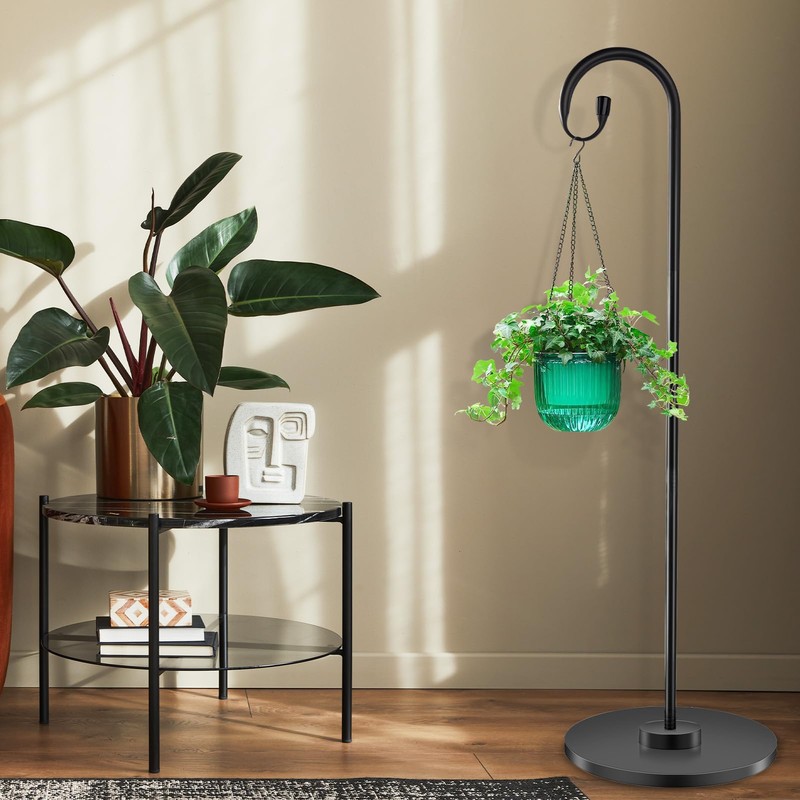 34-63" Adjustable Shepherd Hook Stand with Round Base Stand for