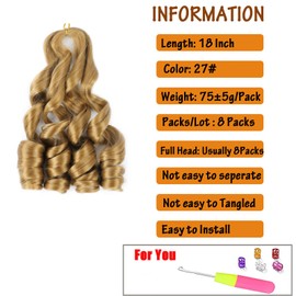EFFGOCO French Curly Braiding Hair 18 Inch 8 Packs French Curl Braids Bouncy Braiding Hair Light Blonde Spanish Curly Braiding Hair Synthetic Hair Extensions For Women (18Inch, #27)