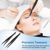 2 Pieces Straight and Curved Tip Tweezers Eyelash Extension Tweezers,