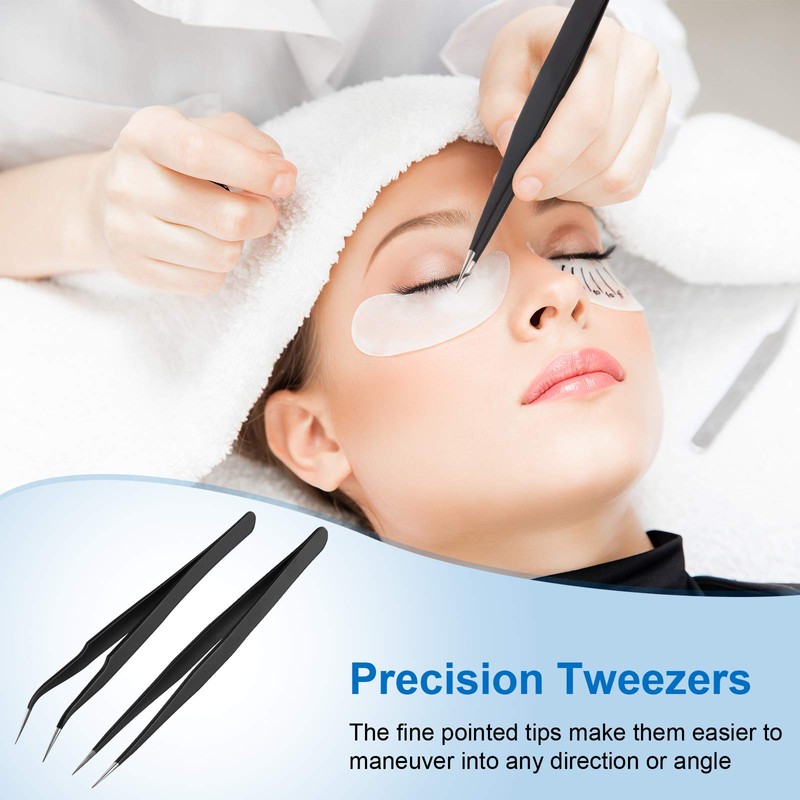 2 Pieces Straight and Curved Tip Tweezers Eyelash Extension Tweezers,