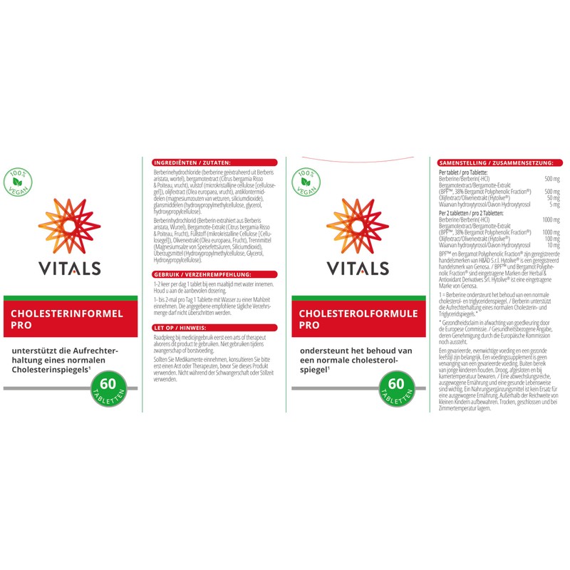 Vitals - Cholesterinformel Pro 60 Tablets with Berberine. Supports normal