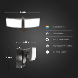 Feit Electric LED Dual Head Motion Sensor Security Outdoor Light, Dusk-to-Dawn, 48 Watts, 5CCT Color Selectable, 5000 Lumen, 50,000-Hour Lifetime, Weather Resistant Flood Lights, S10.5DFL/5CCT/MM/BZ