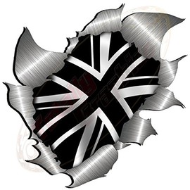 medium size Black Union Jack/Flag Metal Rip Open Sticker