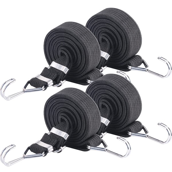 Adjustable Bungee Hooks Cord 4PCS 2M Black Xtra Long Flat