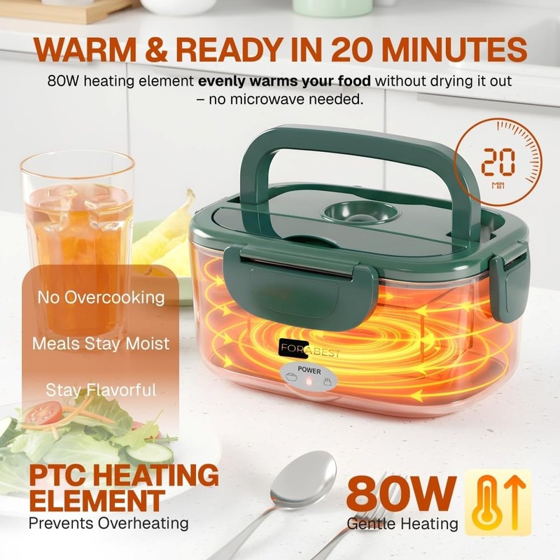 FORABEST Heated Lunch Box 1.5L Tray Electric Lunch Box for