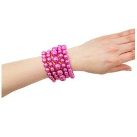 BA UNIQUE FASHION Women's Faux Pearl Stretch Bracelet 5 PCS Set (Bubblegum Pink)
