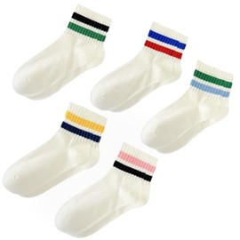 Turnozyl Crew Socks for Womens Mini Cotton Quarter Vintage Retro Running Striped Sock 5 Pack C
