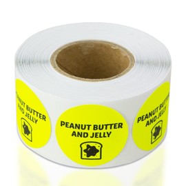 Peanut Butter & Jelly Stickers - 1 Inch Round Circle Food Labels in Bright Yellow for Restaurant Deli Food Truck Supermarket Grocery Store Stickers Food Meal Choice Package Label - 300 Labels/Roll