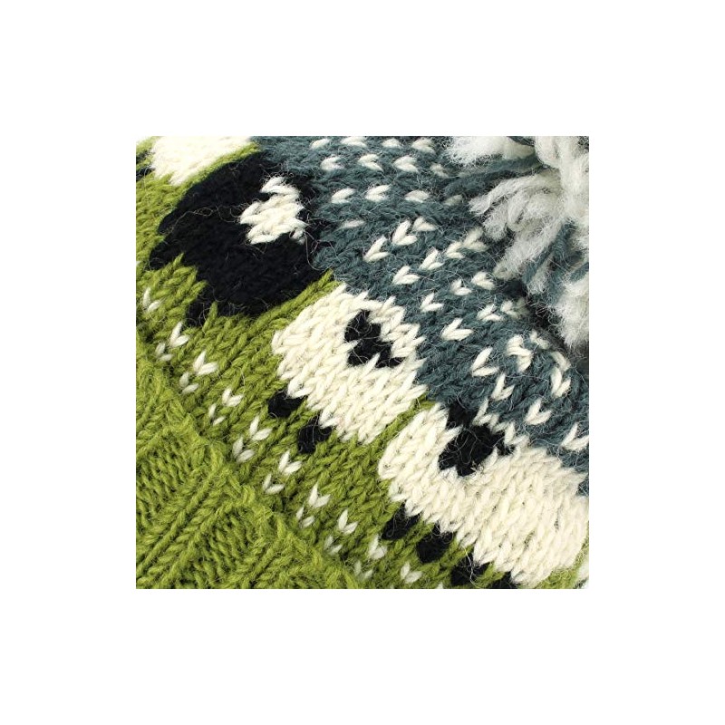 LOUDelephant Chunky Wool Knit Beanie Bobble Hat with Sheep Design
