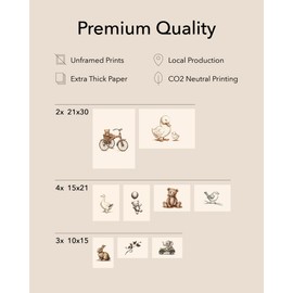 Hambient Set of 9 Children's Room Posters (without Frame) - Vintage Wall Pictures for Children - Decorative Baby Room - Animal Posters Children - Pictures for Children's Room Boys & Girls in Beige