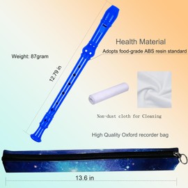 Auteey 8 Holes Soprano Recorder with Cleaning Rod and Bag, Professional German Style C Key Recorder for Kids Beginners Students(Blue)