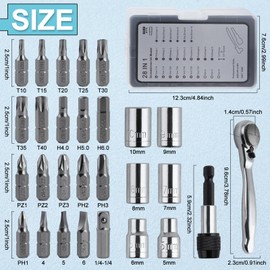 SPEEDWOX 28 Piece Set Ratchet Screwdriver Set Ratchet Wrench Set Ratchet Wrench Screwdriver Set 1/4 Bit Insertion 6.35 mm Socket Wrench 5/6/7/8/9/10mm Star Shape T10/T15/T20/T25/T30/T35/T40 with Hole