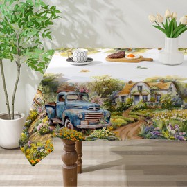 cusugbaso Spring Tablecloth 60x120 for Recatangle Table - Trcuk Spring Decorations for Home - Farmhouse Landscape Table Cloth Spring Decor for Home, Table, Party