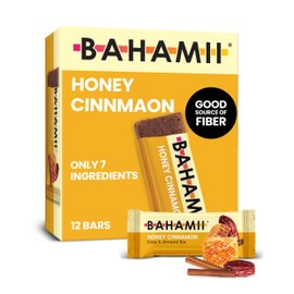 Bahamii Snack Bars, Made with Dates & Nuts, Healthy Snacks, Gluten Free, Good Source of Fiber, Only 7 Ingredients, For Kids & Adults, No Artificial Sweeteners, Dairy Free, 12 Pack, Honey Cinnamon