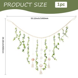 GORGECRAFT Hanging Eucalyptus Wall Decor 1.4 x 0.7M Artificial Large Boho Rustic Natural Green Plants Leaves Cotton Shell Wooden Beads Garland Decoration with Tassel for Home Nursery Farmhouse