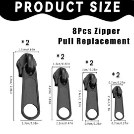 8Pcs Zipper Pull Replacement Set - Universal Metal Zip Repair Kit for Jackets, Luggage & More - Durable & Easy to Install Zipper Pulls in Multiple Sizes