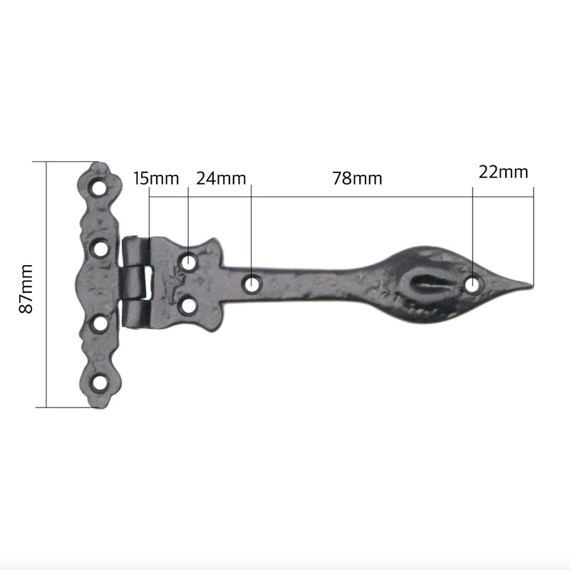 Black Cast Iron Spear Hinges Leaf Design Pair - 6