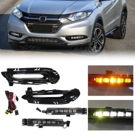 YLT AUTO For Honda HRV 2016-2018 16 LED DRL Fog Lights Lamps Double Colors w/ turn signal