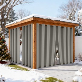 HDCAXKJ Waterproof Outdoor Curtains for Patio with Zipper Top & Bottom Grommet Thermal Privacy Drapes 2 Panels Gazebo Outside Blackout Curtains for Porch Pergola Backyard, 54" W x 84" L, Gray