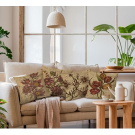 Vintage Tulip Flower Daisy Flower Sunflower Throw Pillow Cover,18"X18" Set Of 4 Decorative Pillowcase Cushion Cover For Sofa Couch Bed,Home Bedroom Living Room Decor,Gift For Flower Lovers Women Girls