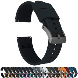 BARTON WATCH BANDS 23mm Black - Elite Silicone Watch Bands - Gunmetal Grey Buckle Quick Release