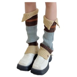 Womens Leg Socks with Button Splicing Retro Knit Y2K Leg Warmers Vintage High Knee Warmer Socks 80s Outfit for Women (Coffee)