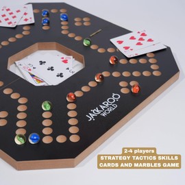 Jackaroo Board Game - 2-4 Player Cards and Marbles Board Games - Marble Strategy Game - Carbles Game - Marbles and Jokers Board Game Wooden Wahoo Board - Dirty Marble Wood Strategy Games (Black)