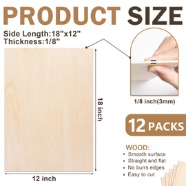 MITINU 12 Pack Basswood Sheets for Crafts,18"x12"x1/8" 3mm Thick Plywood Sheets with Smooth Surfaces-Unfinished Squares Wood Boards for Laser Cutting, Wood Burning, Architectural Models, Staining