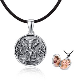 JFASHOP Elephant Locket Chain, Sterling Silver 925 Elephant Pendant for Opening Pictures Photo, Animal Jewellery Locket Necklace Mother's Day Gifts for Women Mother Wife Girls Children, Sterling