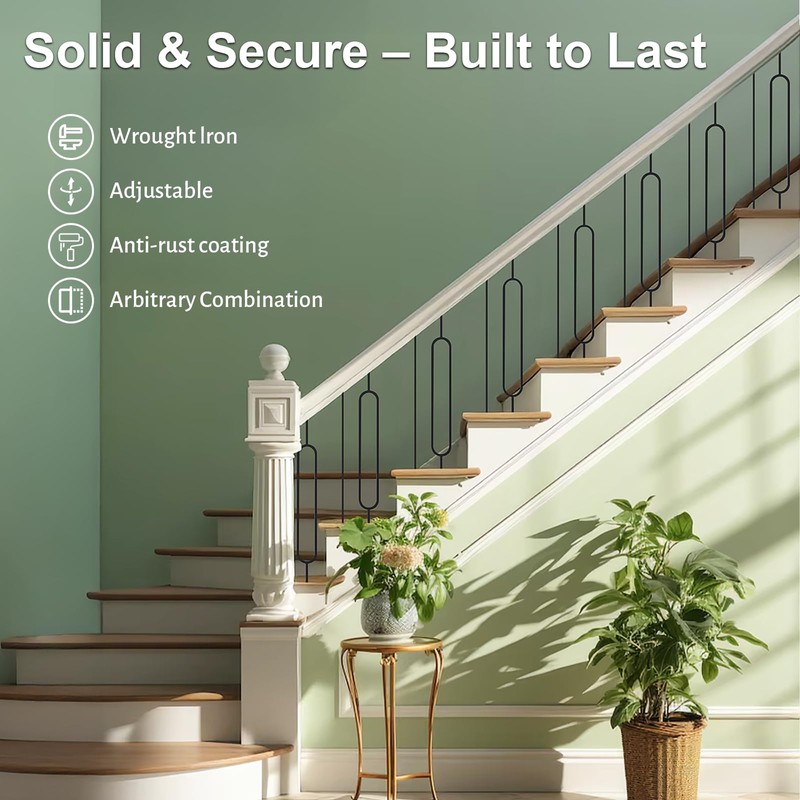 10 Pack Wrought Iron Railing, 44" x 1/2" Oval Hollow
