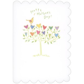 Sellers Publishing RSVP Yellow Bird Singing in Tree with Heart Leaves Scalloped Border Mother's Day Card