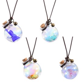 4 Pack 10ml Car Perfume Pendant Hanging Bottle With Flower,Empty Colorful Glass Car Air Freshener Diffuser Essential Oil Perfume Vials Diffuser Ornament With Cork & Hanging String-FREE Funnel,Dropper
