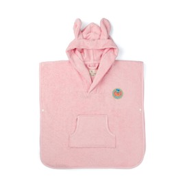 PandaHome Linden & Green Children's Bath Poncho, Terry Cloth Poncho for Boys and Girls, 100% Cotton, Dressing Gown with Hood, Quick-Drying, Soft, Absorbent Bathrobes, 400 g/m², pink