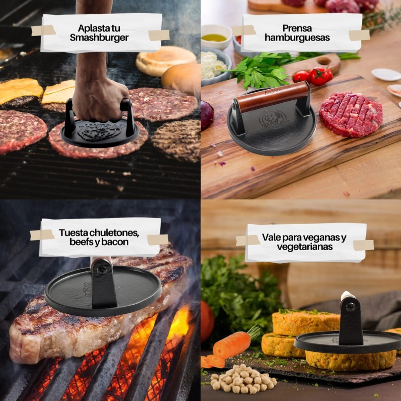 ElChico Cast Iron Hamburger Press - Ideal for Smash Burger