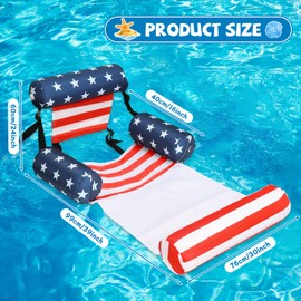 2 Pack 2 in 1 Inflatable Pool Floats Lounge with Leg Arm Rests Fabric Floating Lounger Chairs Blow up Pools Noodles for Adult Heavy Duty Float Chair for Party Summer Water Beach Lake(American Flag)