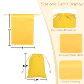 Tapleap Velvet Bags, Yellow Jewelry Pouch, 3x4 inches Small Drawstring Pouch, For Wrapping Mini Gift, Coin, Bracelet
