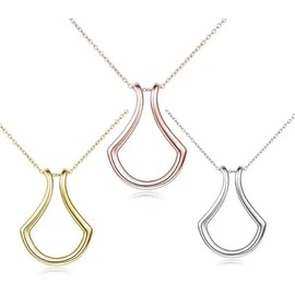 925 Sterling Silver Ring Holder Necklace For Women Girls, 14K Yellow Gold Necklace Geometric Simple Ring Holder Ring Pendant Necklace 45cm Long, Wishbone Necklace, Rhombus Ring Holder Necklace,