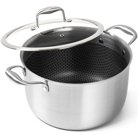 MICHELANGELO Tri-ply Stainless Steel Stock Pot, 8-Quart Stockpot with Lid, 18/10 Nonstick Cooking Pot with Honeycomb Interior, Compatible with All Cooktops