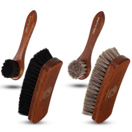 Horsehair Shoe Brush Set - Shoe Brushes Made of Real Horse Hair - Handle Made of Lacquered Beech Wood I Horsehair Brush (s) for Smooth Leather - 2 Shine Brushes and 2 Crucible Brushes Made in Germany