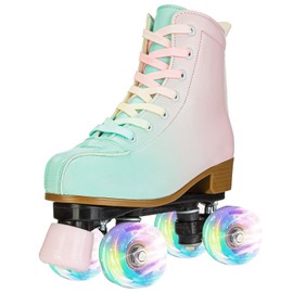 MEIGLQEA Roller Skates for Girls and Women, Cozy PU Leather Gradient Color Roller Skates with Flash Wheels, Indoor Outdoor Roller Skates for Beginner (35-US Women 5/ Youth 4)