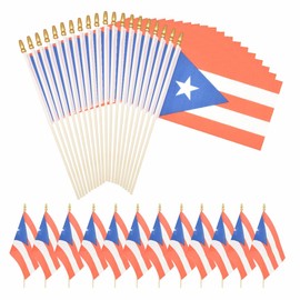 XCFH 20 Pack Puerto Rico Mini Stick Flag Small Puerto Rican Handheld 5x8 Inch Flags Fade Resistant & Vivid Colors