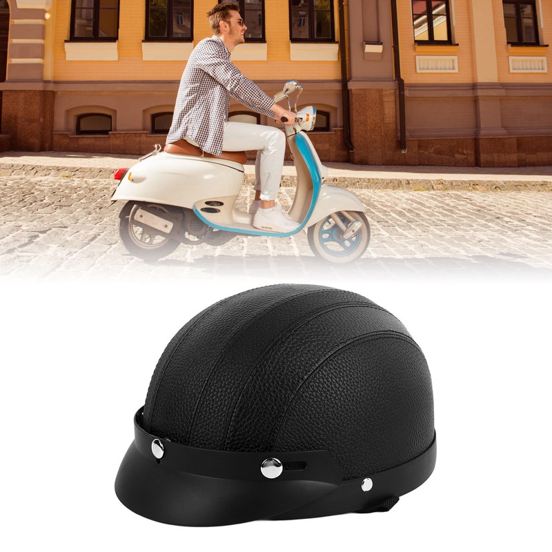 Half Helmet Breathable Sun Blocking Retro Safe PU Leather Motorcycle