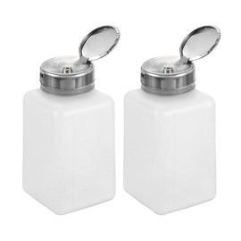 HARFINGTON 2pcs Solvent Alcohol Dispenser 200ml(6.8oz) Nail Polish Remover Push Down Liquid Dispenser Pump Bottle with Stainless Steel Press Head for Acetone Cleanser Polish Remover, White