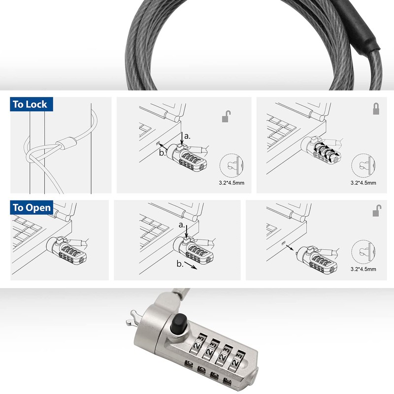 ACT Laptop Lock Security Cable 2m, Password Protection 4 Digit
