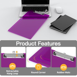 Juvealoe Legal Size Clipboard, 8.5 x 14 Purple Plastic Long Clip Board with Low Profile Clip, 9 x 15 in, Suitable for Legal Lawers and Business, Office Supply