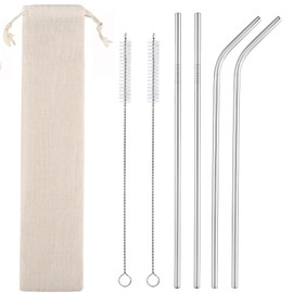Set of 4 Reusable Metal Straws, 10.5'' Long Stainless Steel Straw with Cleaning Brushes and Case, Drinking for 30 oz and 20 oz Tumblers.